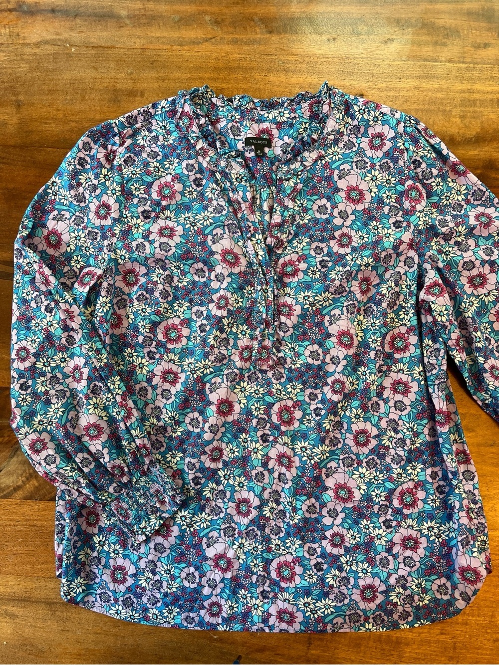 Talbots Women’s Floral Long Sleeve Blouse 100% Cotton Size XL